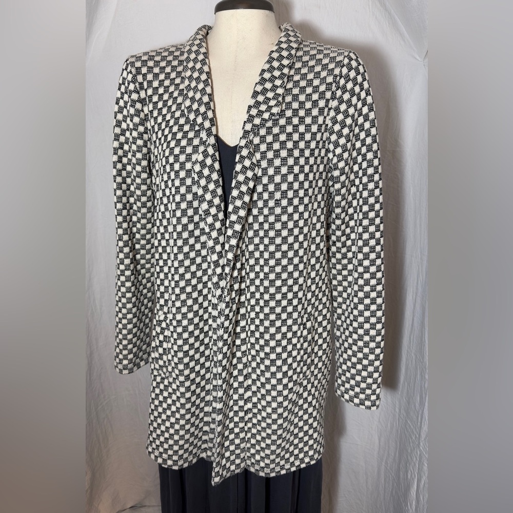 Bobeau Black White Textured Open Front Jacket Medium - Picture 2 of 11